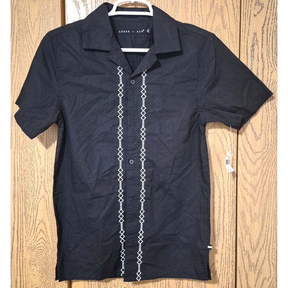 Edgar + Ash Men's Black & White 100% Cotton Short Sleeve Button Up Shirt Size XS